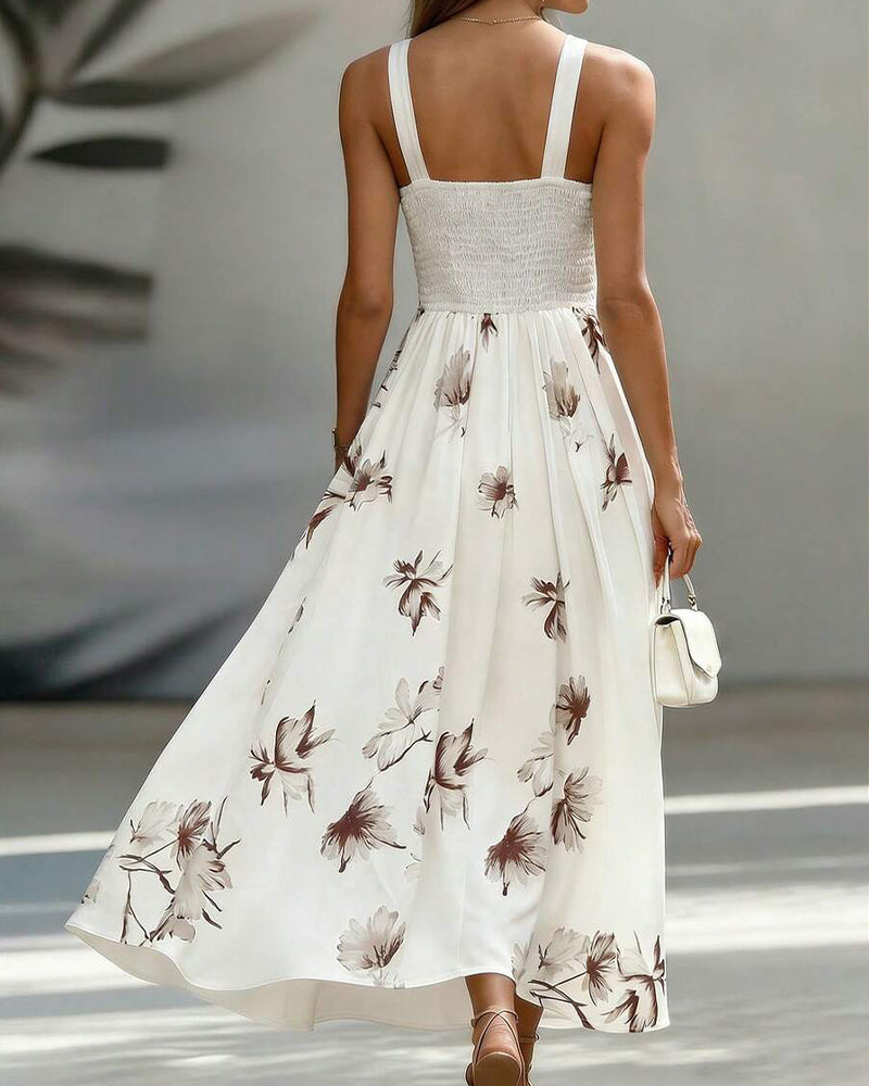 Robe Sans Manches Col V Taille Florale
