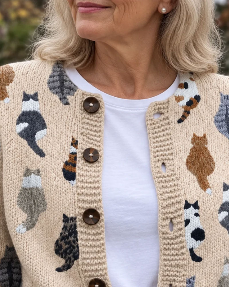 Cardigan Chat Dos Imprimé Tricoté
