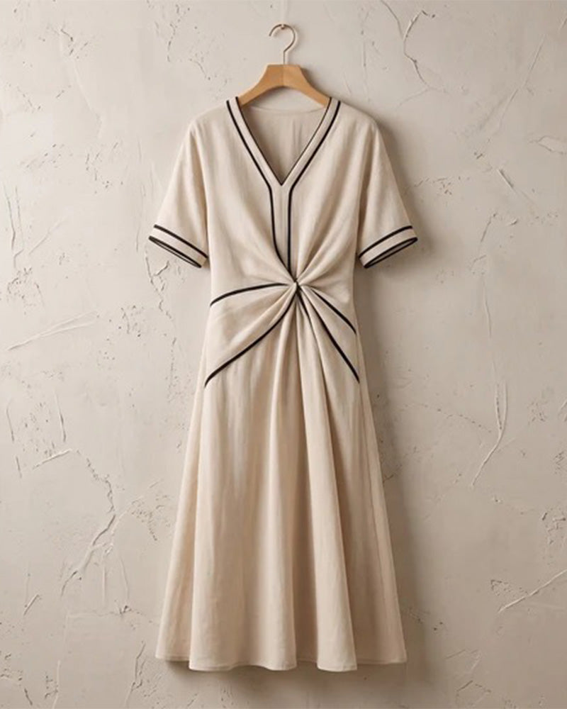 Robe Col En V Twist Ligne Jupe Ample