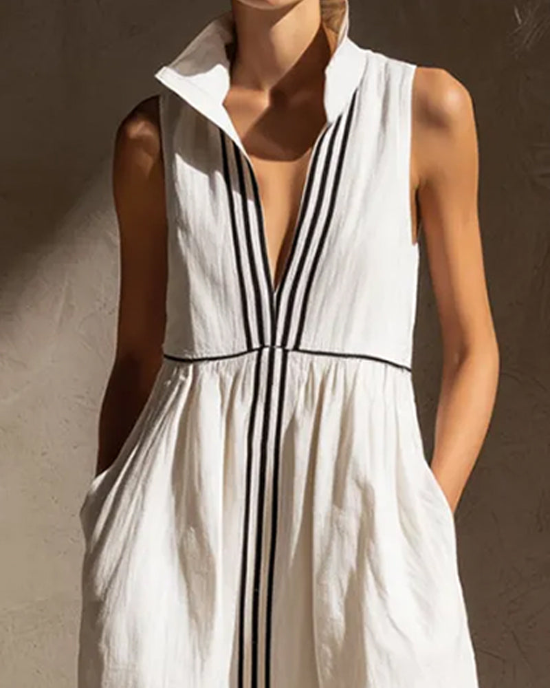 Robe Col Montant Profond Col En V Sans Manches
