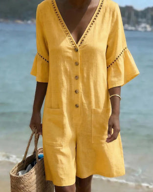 Combinaison Col V Unie Découpée