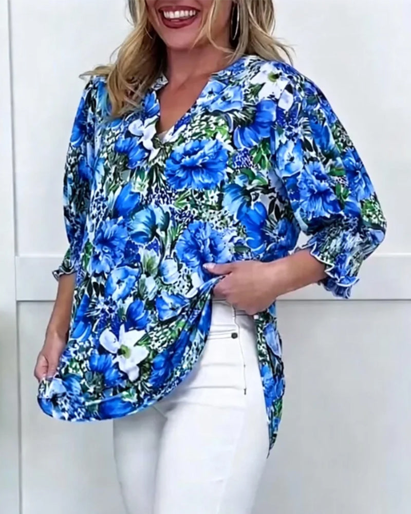 Blouse Manches Courtes Tendance Fleuri