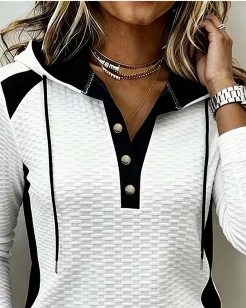 Hoodie Boutonné Cordon Bloc De Couleur