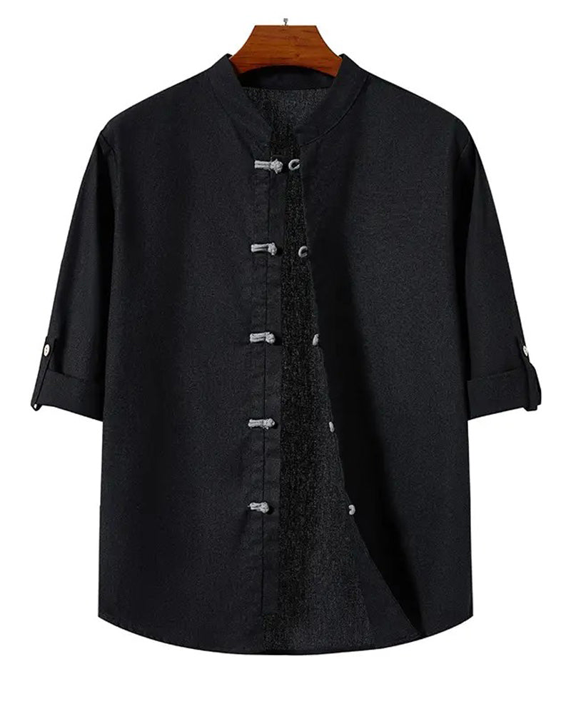 Chemise Style Chinois Col Carré Décontracté