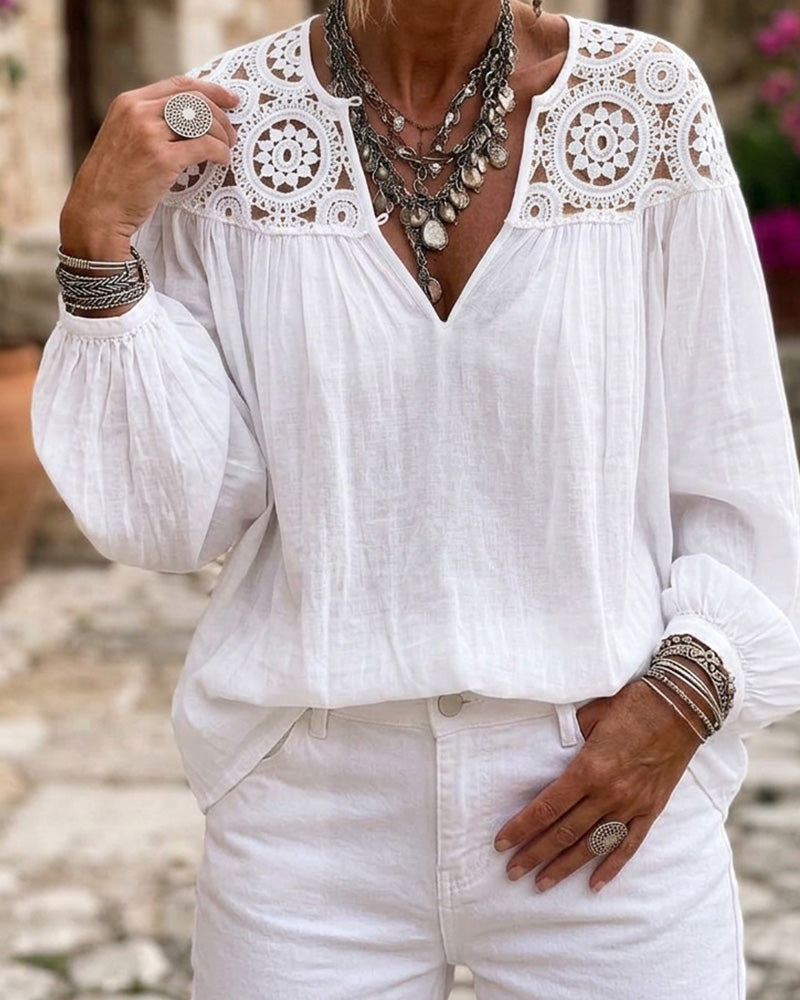 Blouse Manche Lanterne Dentelle Large