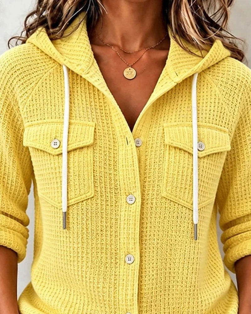 Manteau À Capuche Gaufré Bouton Poche