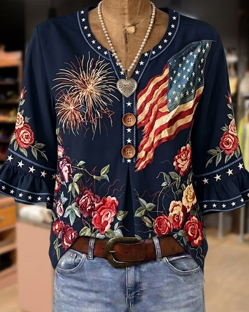 Blouse Imprimée À Manches À Volants