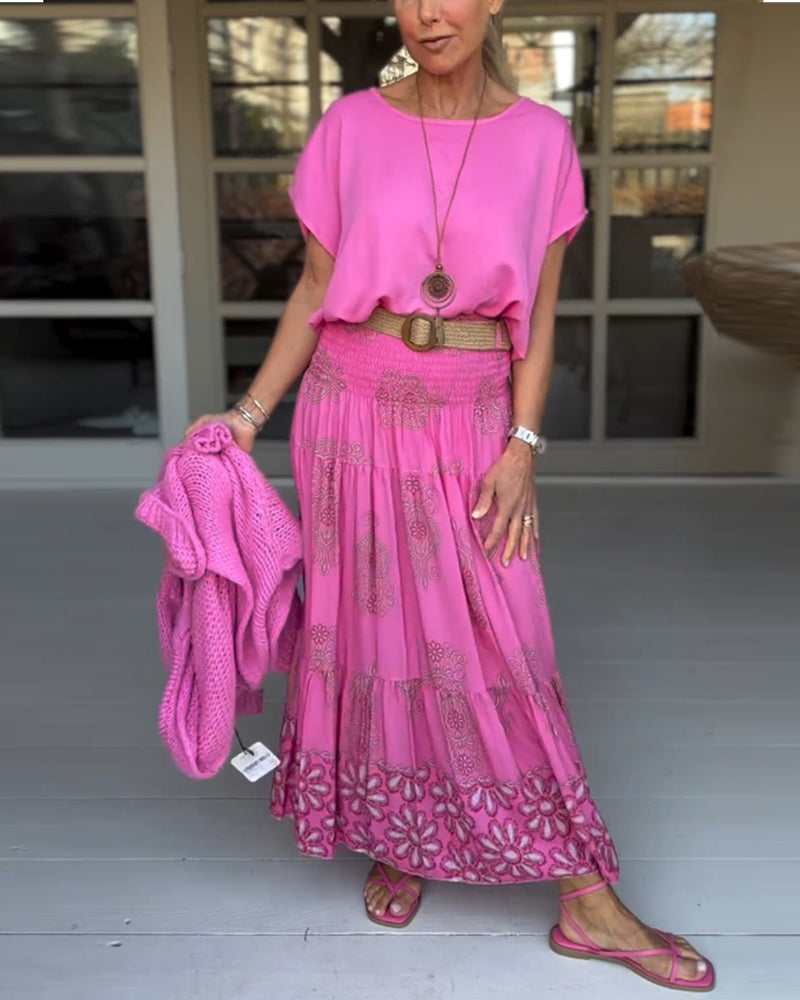 Jupe à empiècements fleuris et plis