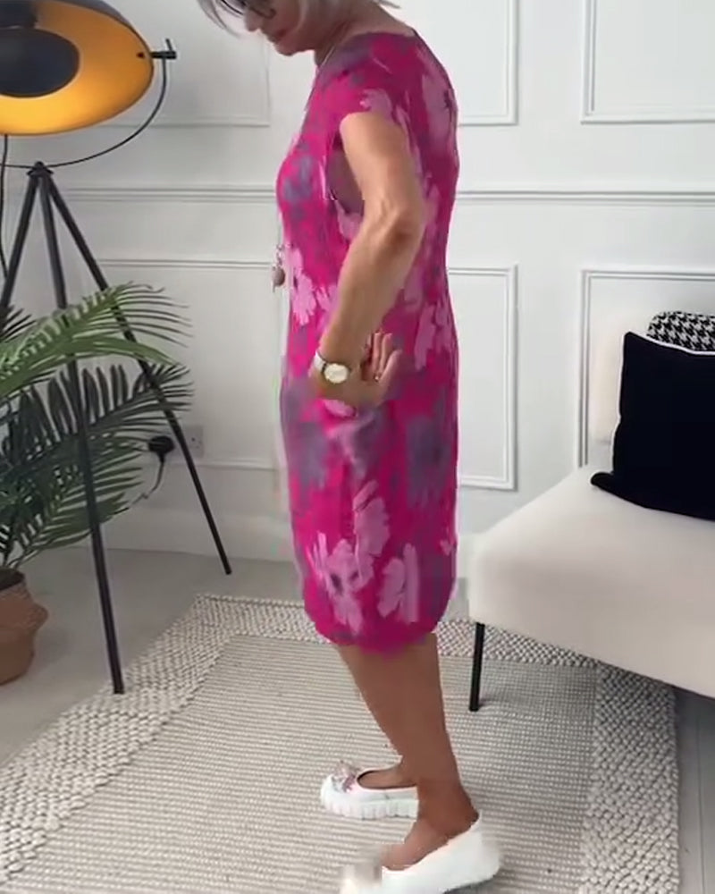 Robe ample décontractée à imprimé floral et poches à manches courtes