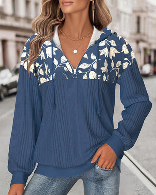 Sweat À Capuche Demi-Fermeture Éclair Imprimé Florale