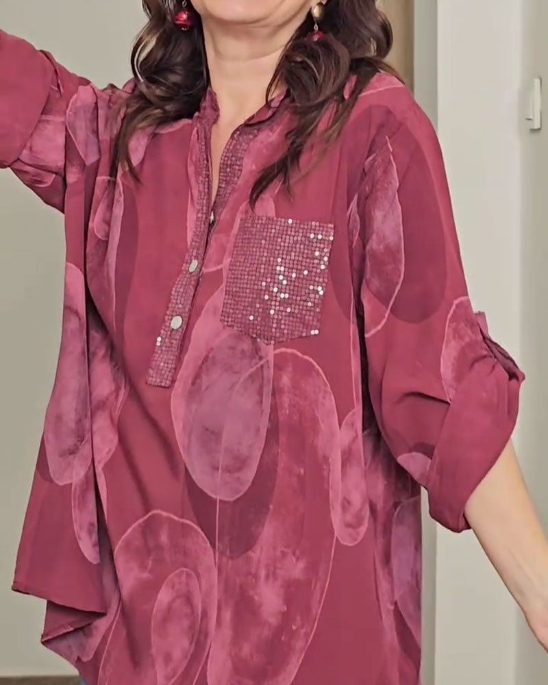 Blouse Boutonnée Imprimée Poche