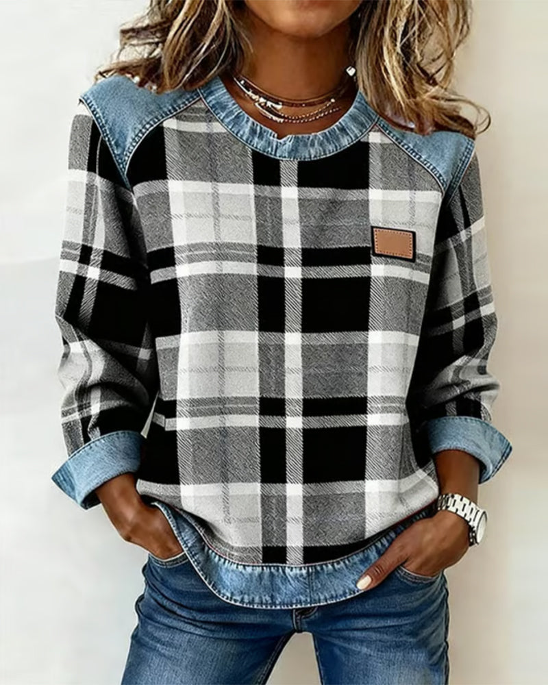 Sweat Tendance À Motif Patchwork À Carreaux