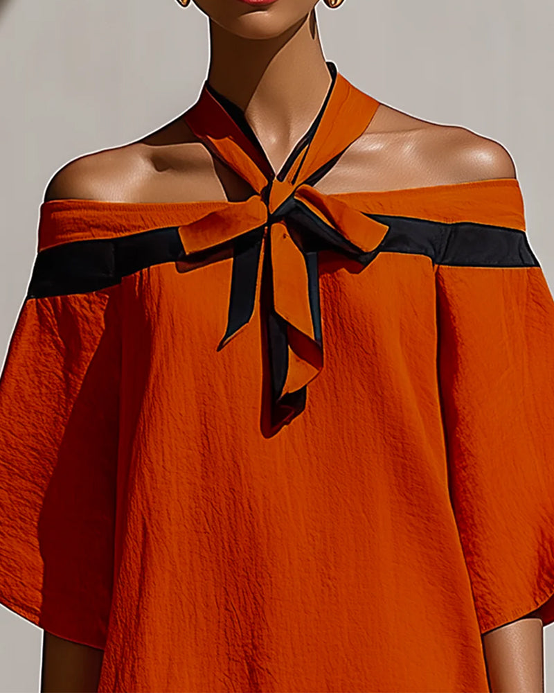 Robe Hors Épaule Manches Mi-Longues Droite