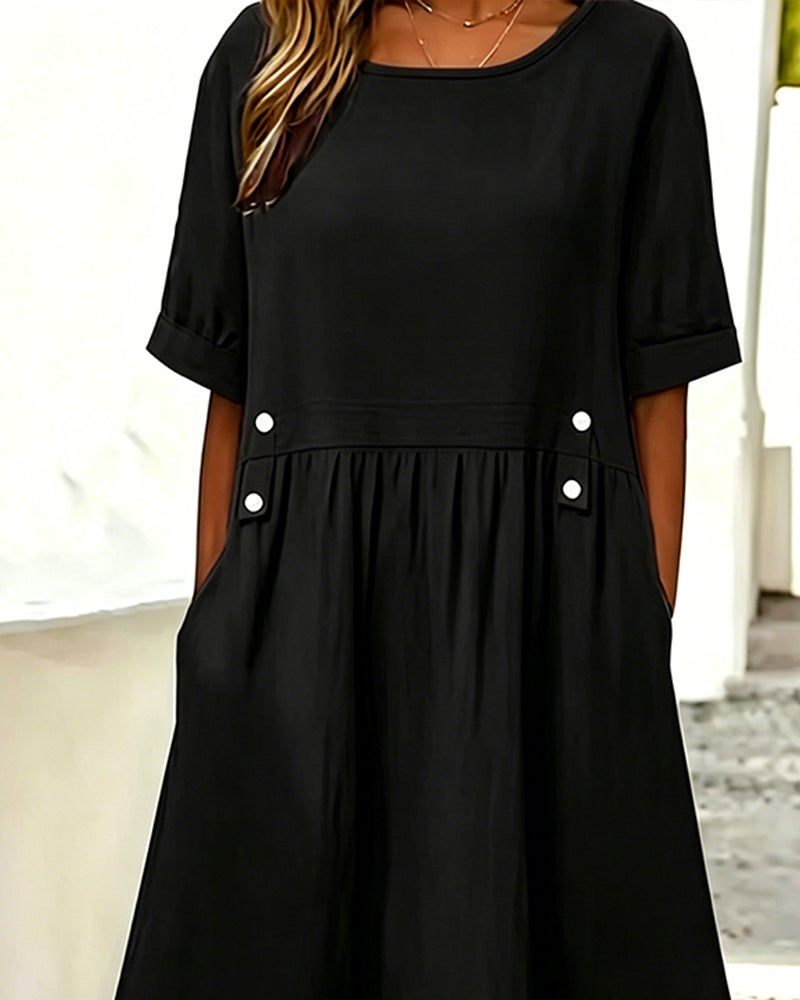 Robe Encolure Ronde Manche Courte Couleur Unie
