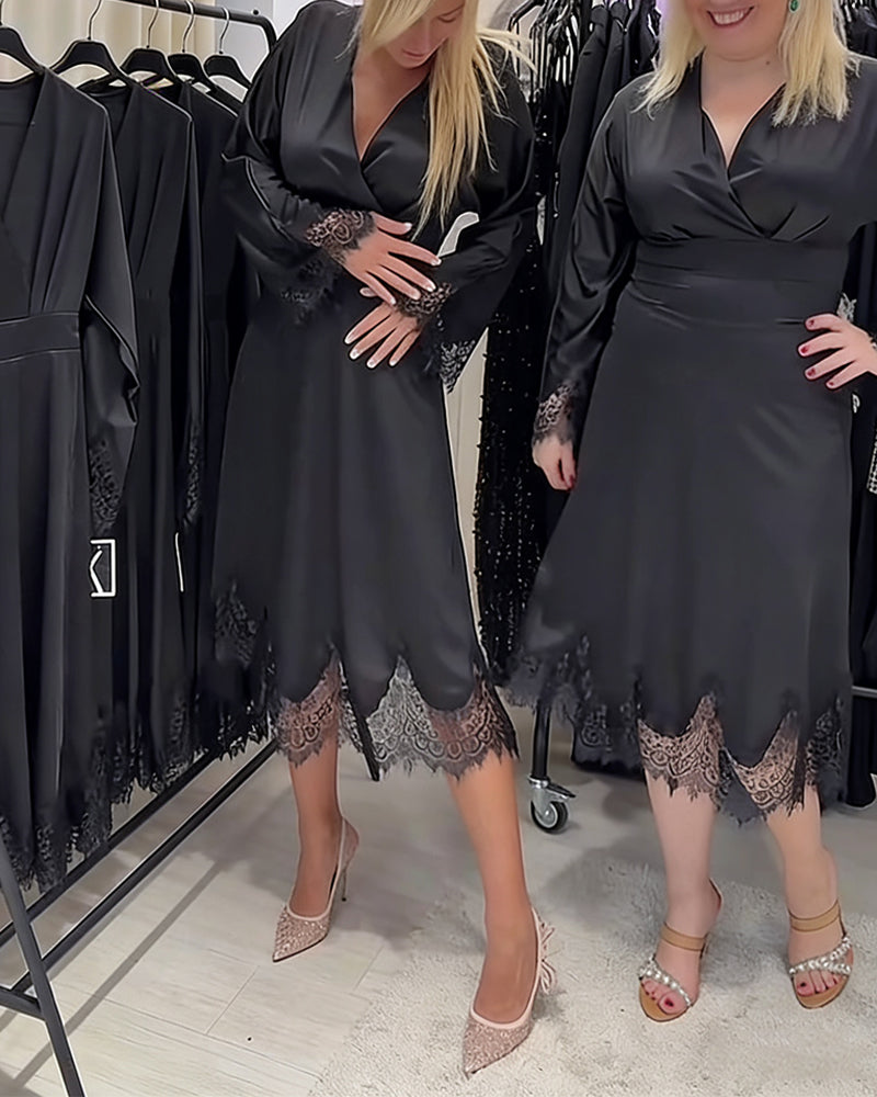 Robe Sexy À Col En V Et Patchwork