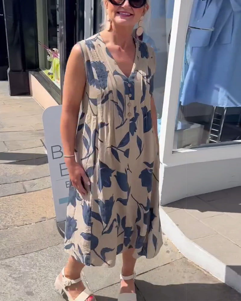 Robe Décolleté En V Sans Manches Imprimée