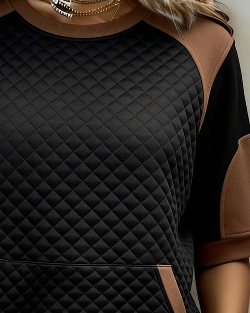 Blouse Col Rond Patchwork Diamant Motif