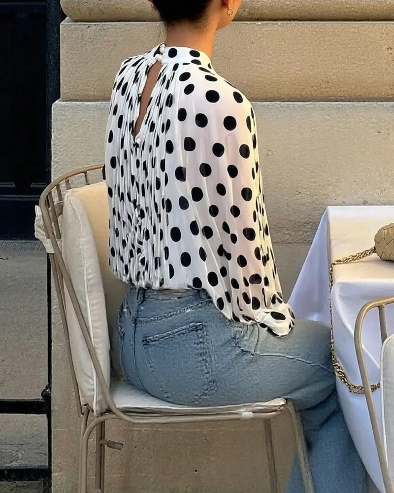 Blouse Décontractée À Pois Manches Longues