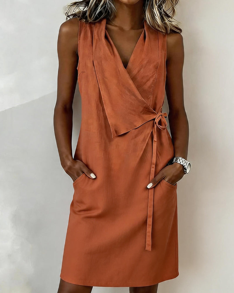 Robe Unie Sans Manches Portefeuille