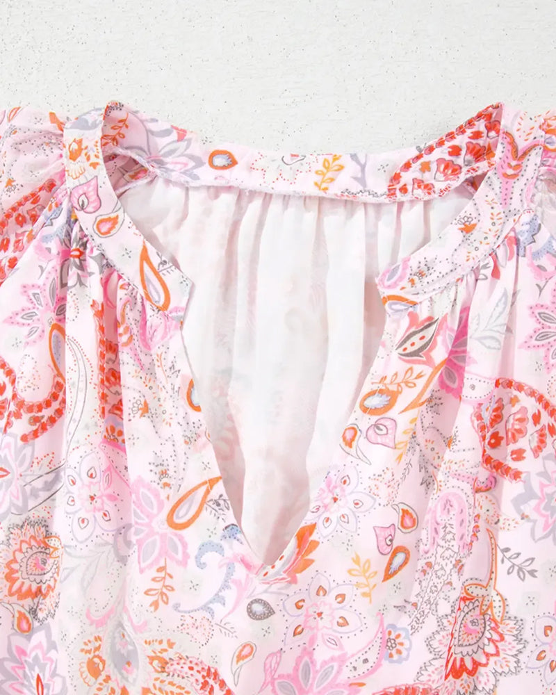 Blouse Manche Lanterne Imprimée Col V