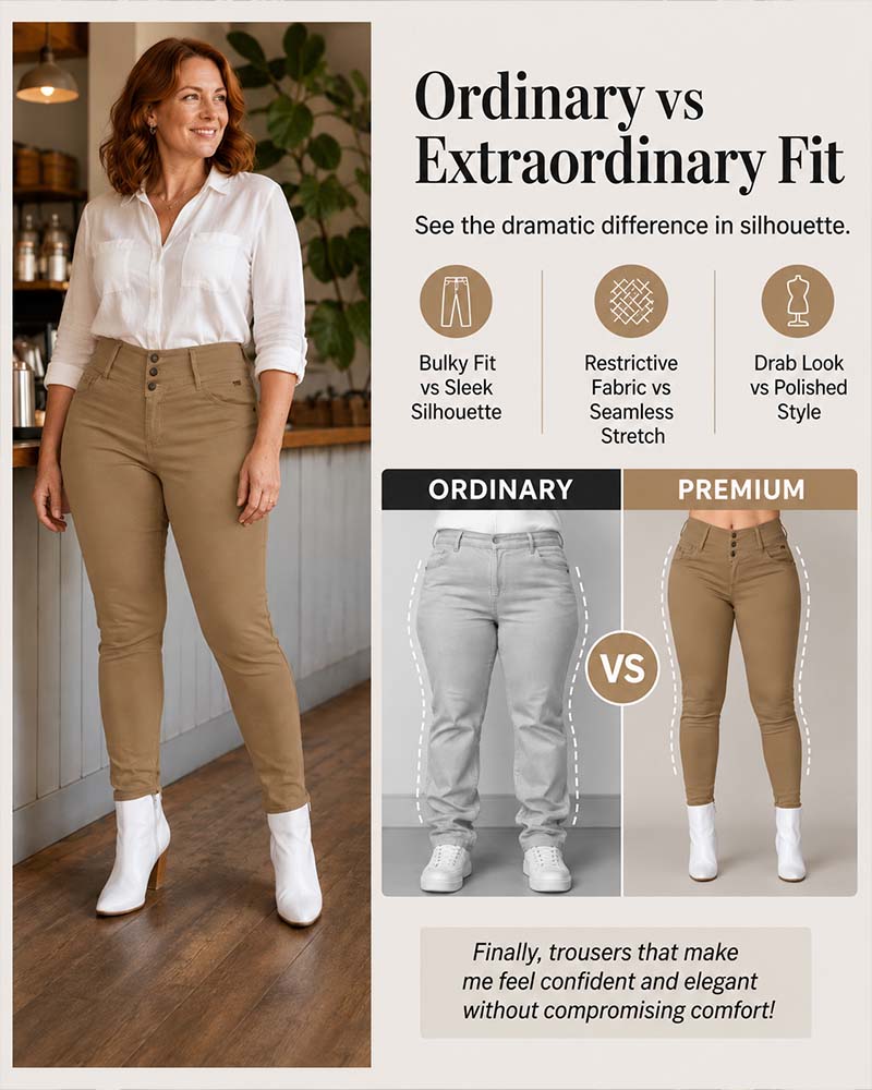 Pantalon Taille Haute Poche Bouton Mince