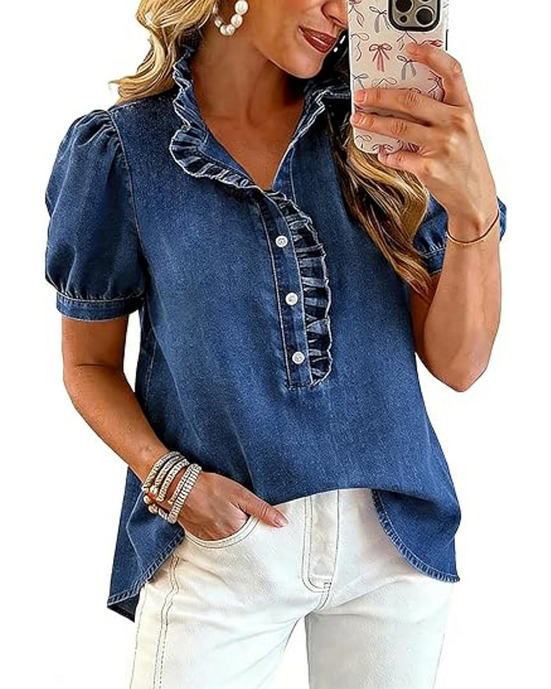 Blouse Boutonner Volant Denim