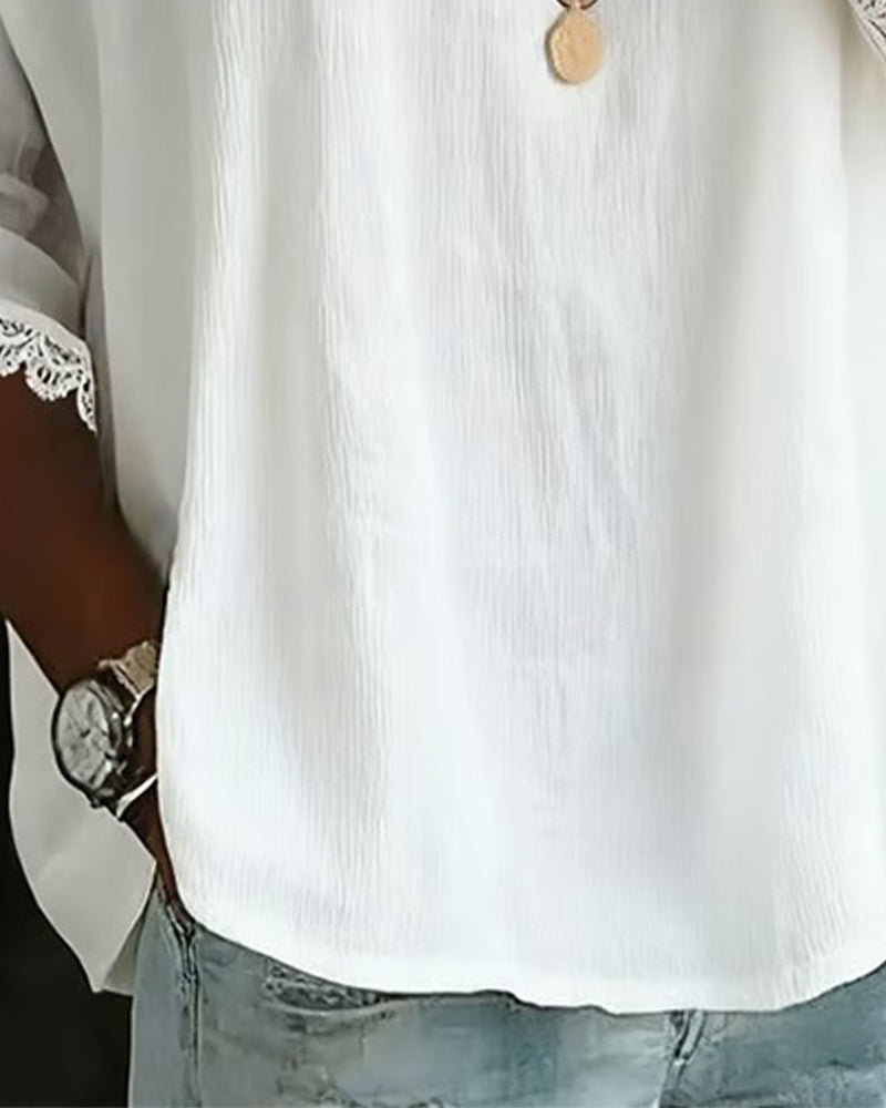 Blouse Dentelle Insérée Col Claudine