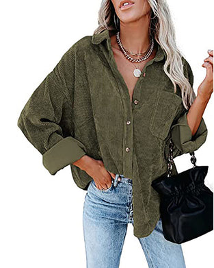Blouse Unie En Velours Côtelé Avec Poche