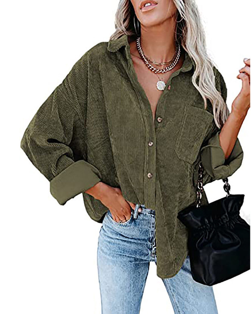 Blouse Unie En Velours Côtelé Avec Poche