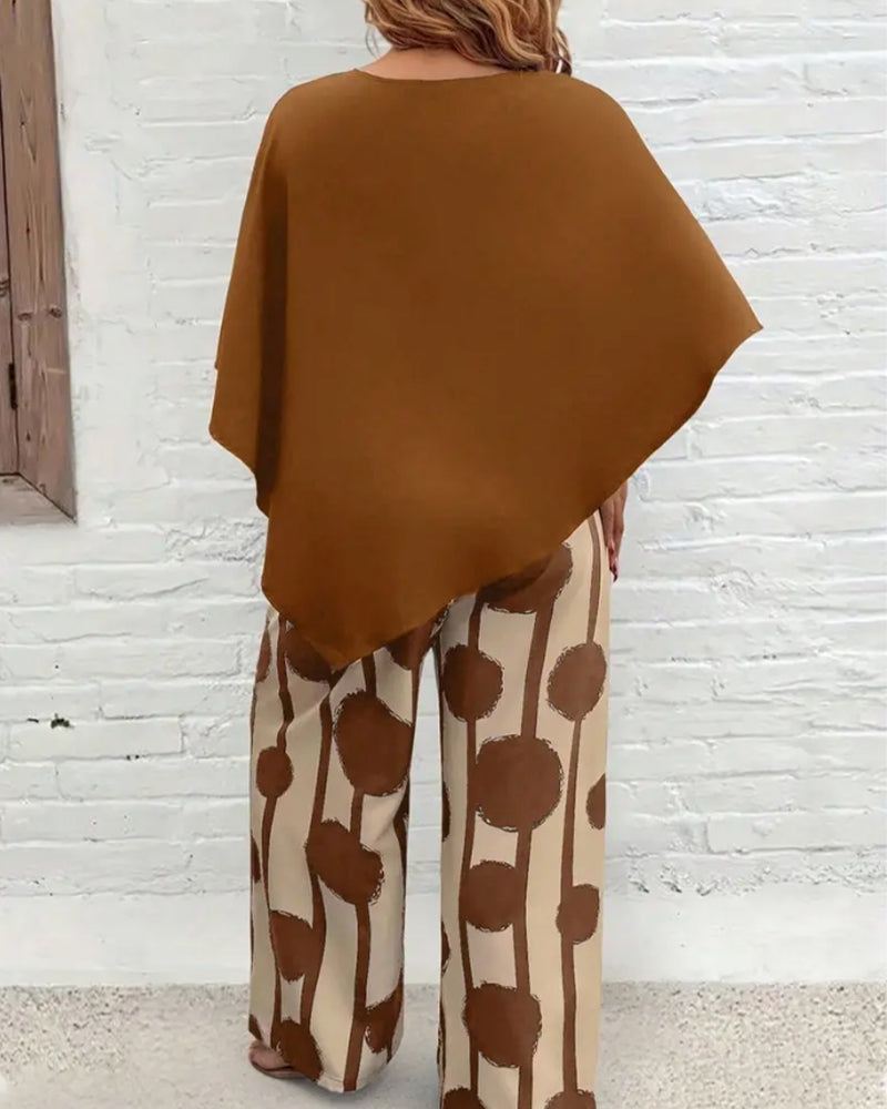 Ensemble Haut Style Cape Et Pantalon Large Imprimé