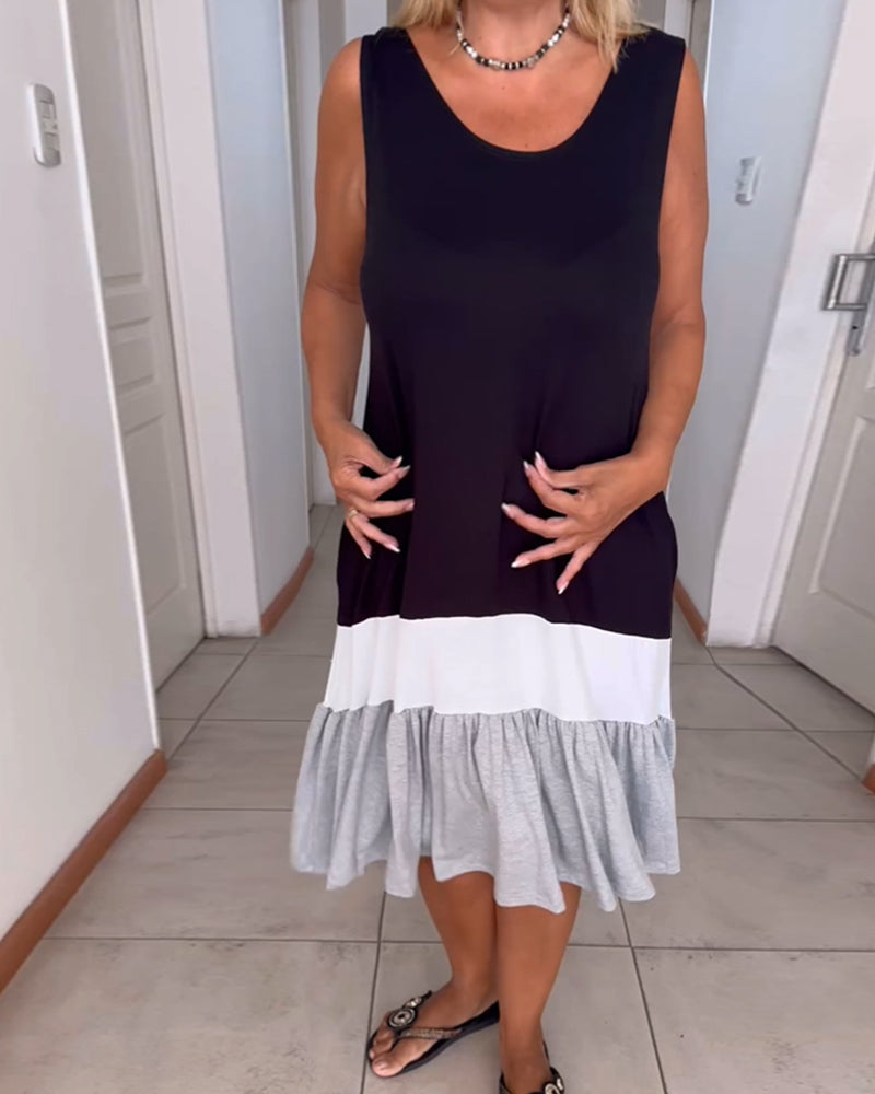 Robe sans manches à col rond et aux couleurs assorties