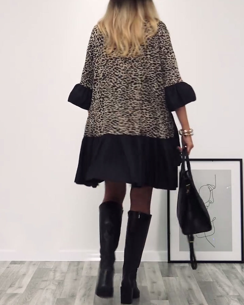 Robe décontractée à volants à imprimé léopard