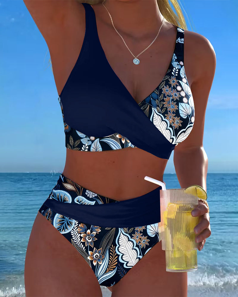Bikini Contraste Couleur Mode Fleuri