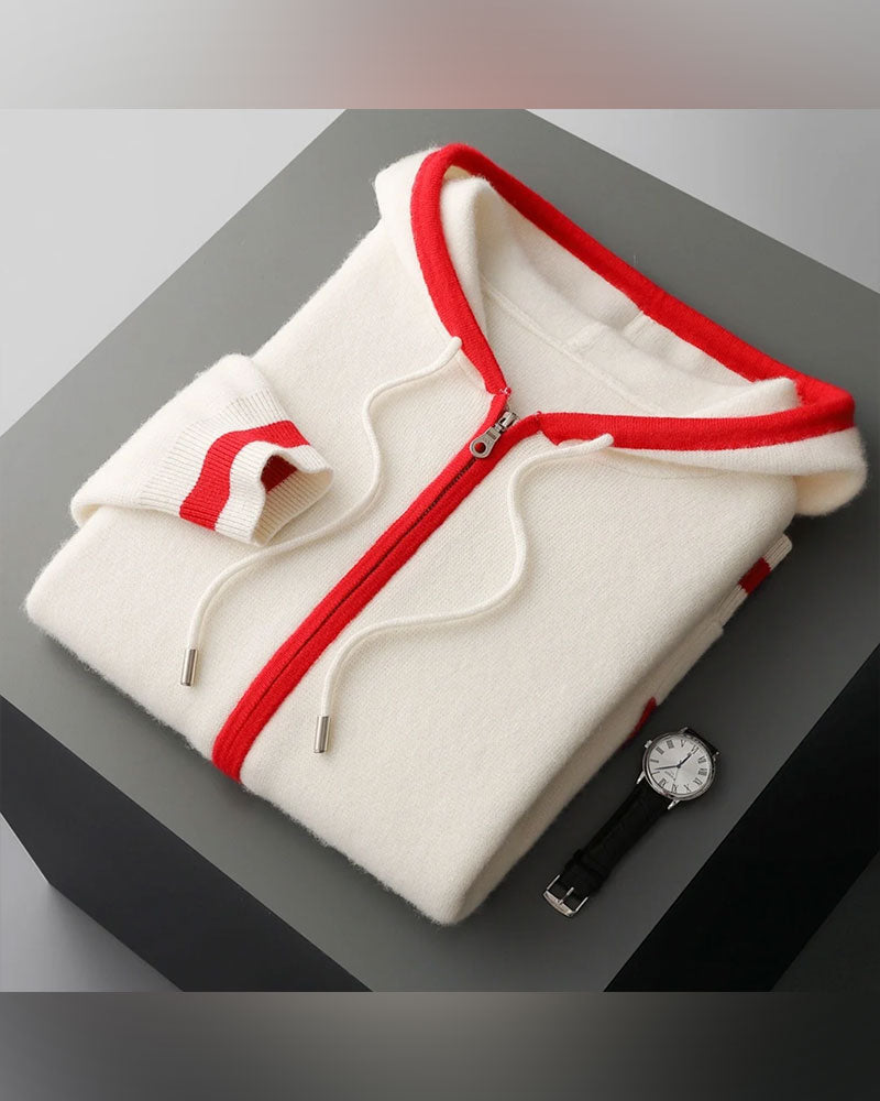 Cardigan À Capuche Zip Complet Contraste Pull