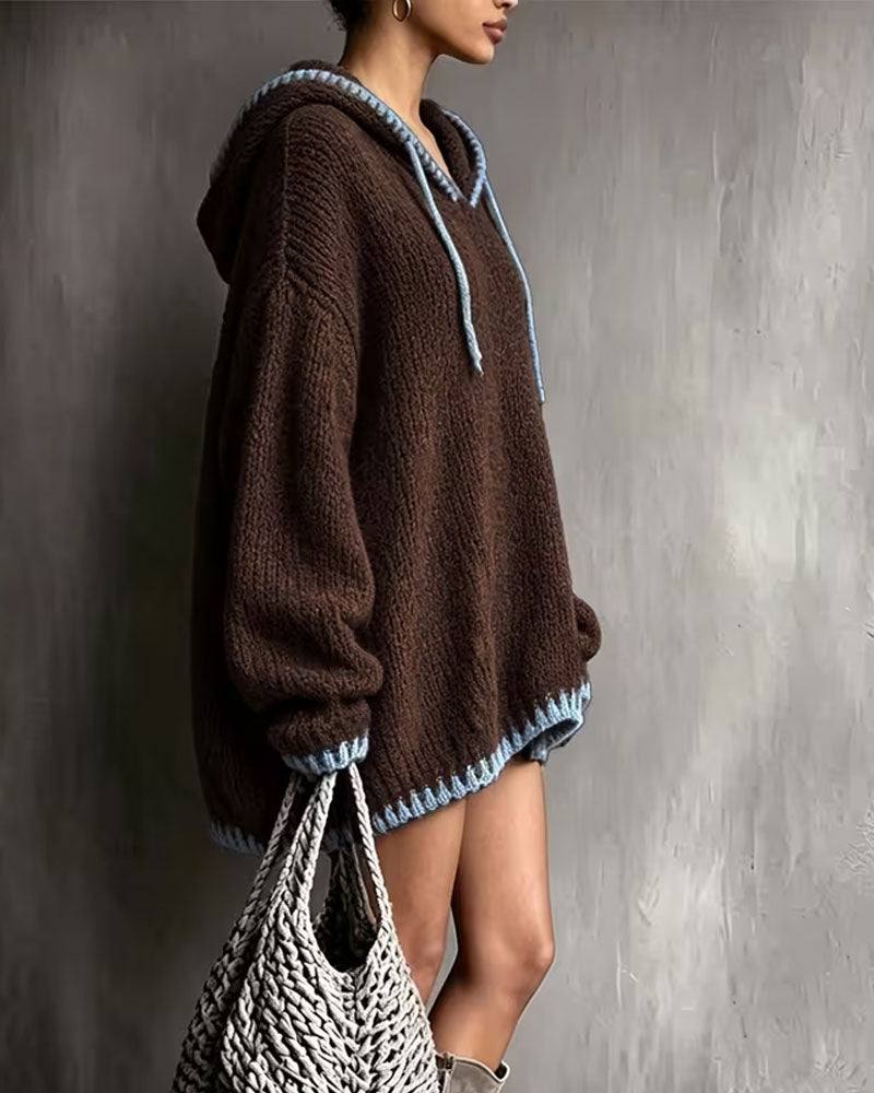 Robe Pull Contraste Cordon Capuche