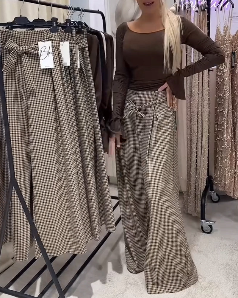 Pantalon Large Pied-De-Poule Style Vieux Riche