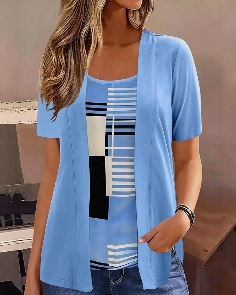 Blouse Patchwork Fausse Deux Pièces