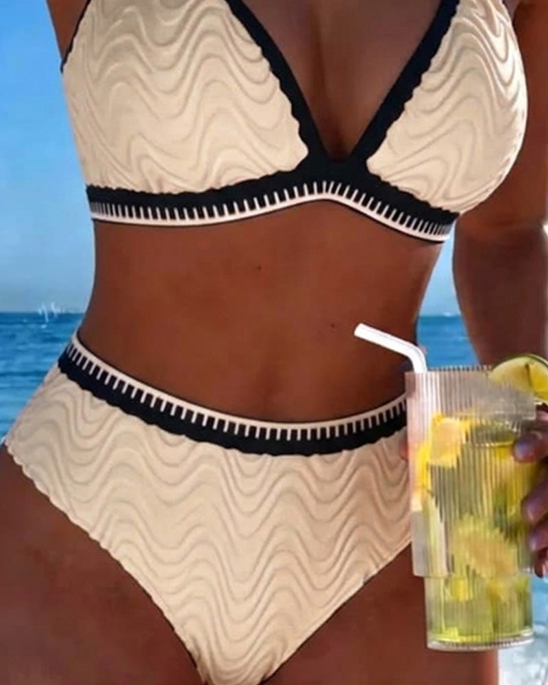 Bikini Bloc De Couleur Double Bretelle Texturé