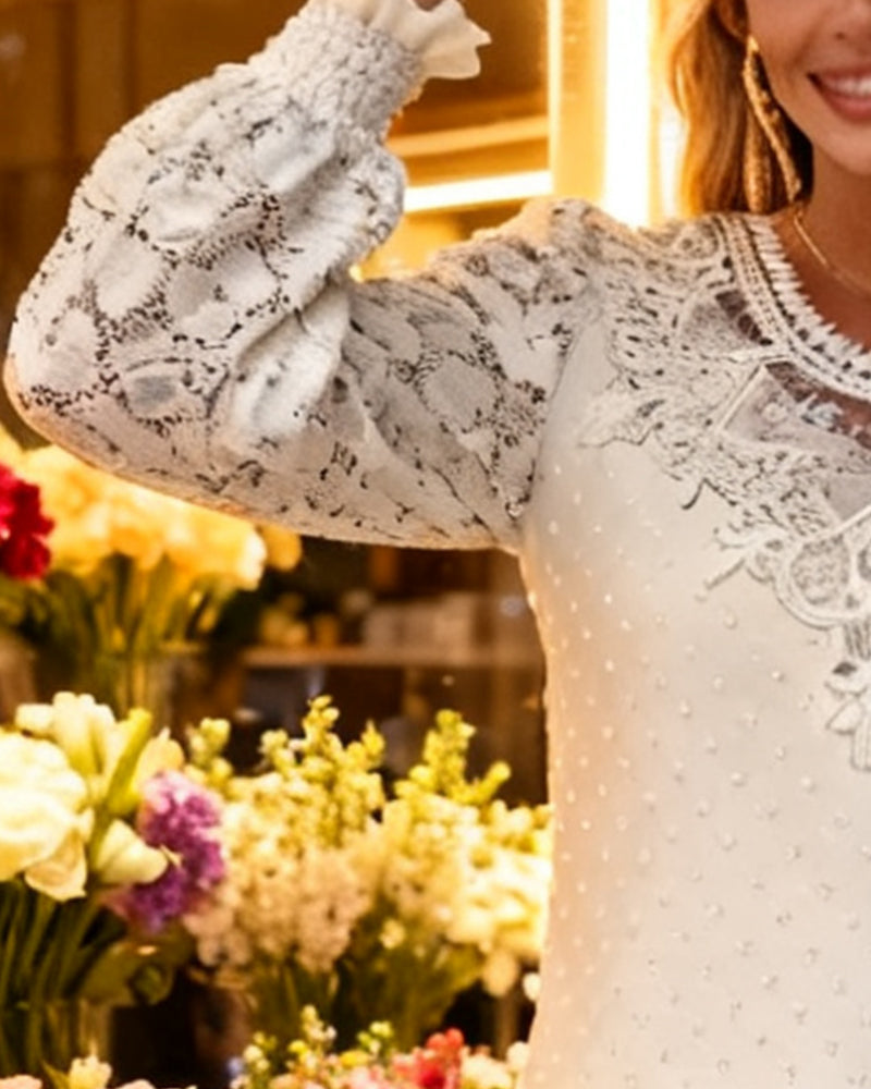 Blouse Élégante Unie À Manches Longues