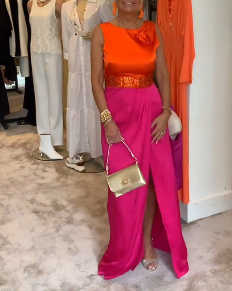 Robe décontractée fendue sans manches