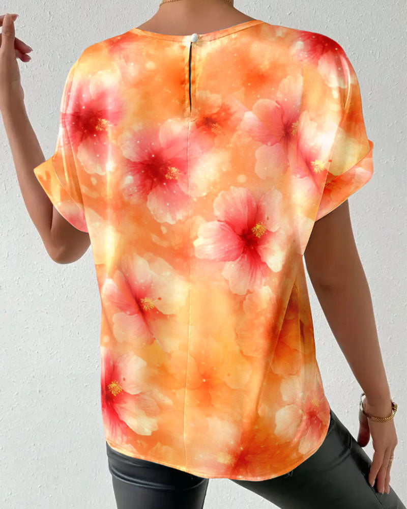 T-shirt Col Rond Tie-Dye Grande Fleur