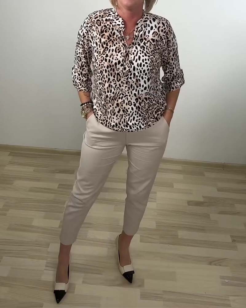 Blouse Col Claudine Mode Léopard