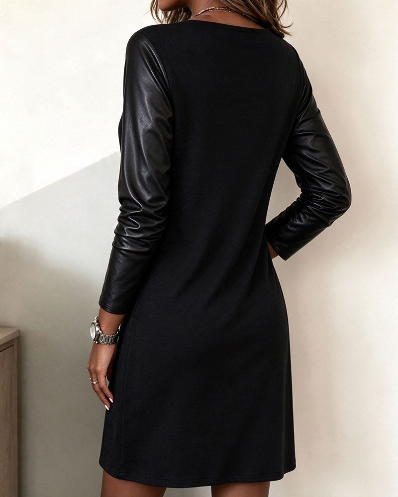 Robe Droite Swing Col Matériau Patchwork