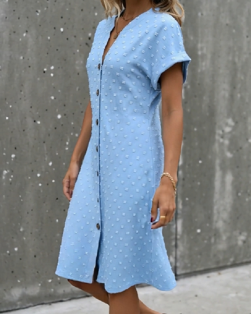 Robe Chemisier Jacquard Col En V Boutonnage Devant Midi Chemise