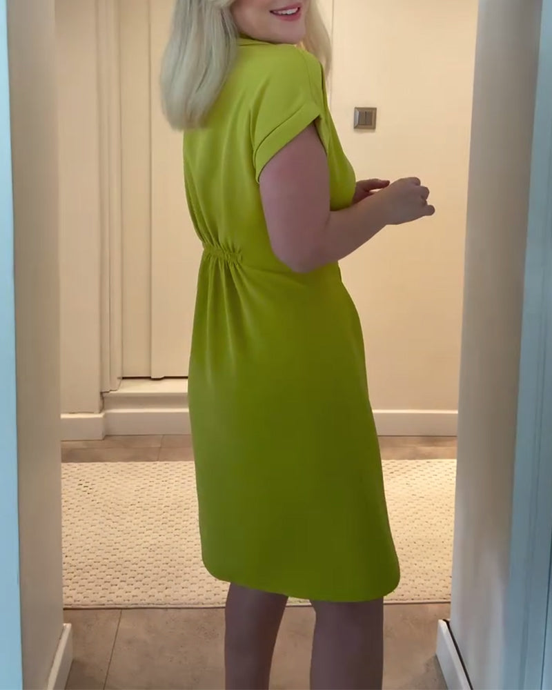 Robe Revers Uni Taille Plissée