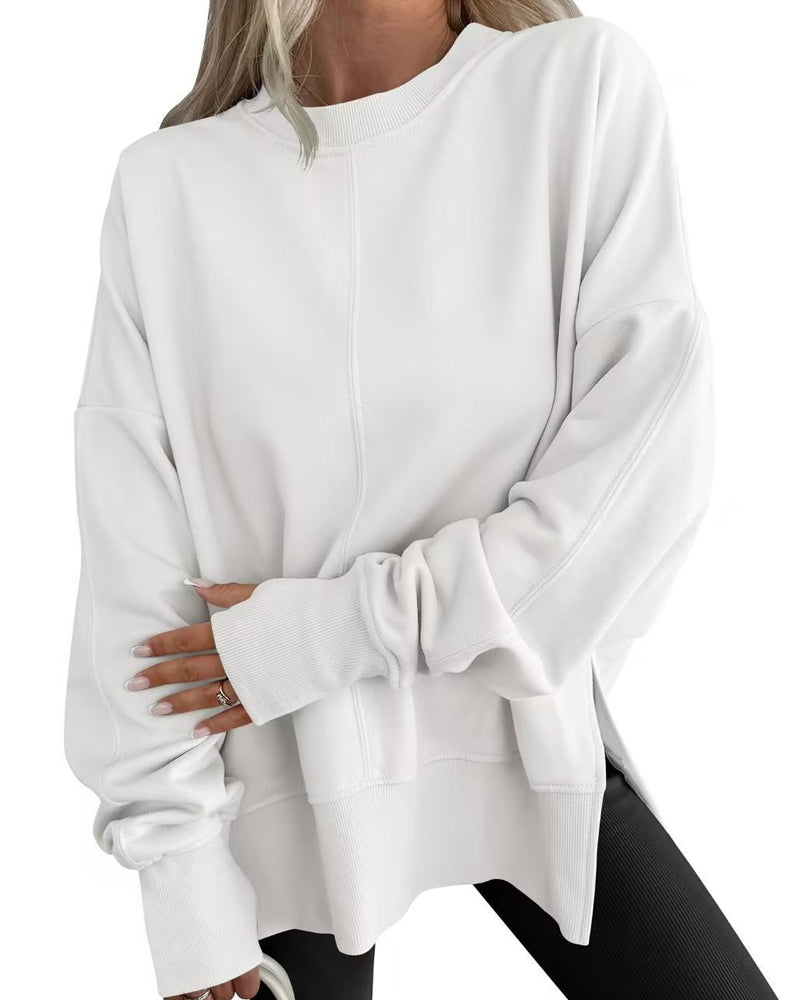 Sweatshirt Fente Latérale Col Rond Ample