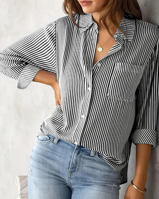 Chemise Rayée Poche Manche Longue Lâche