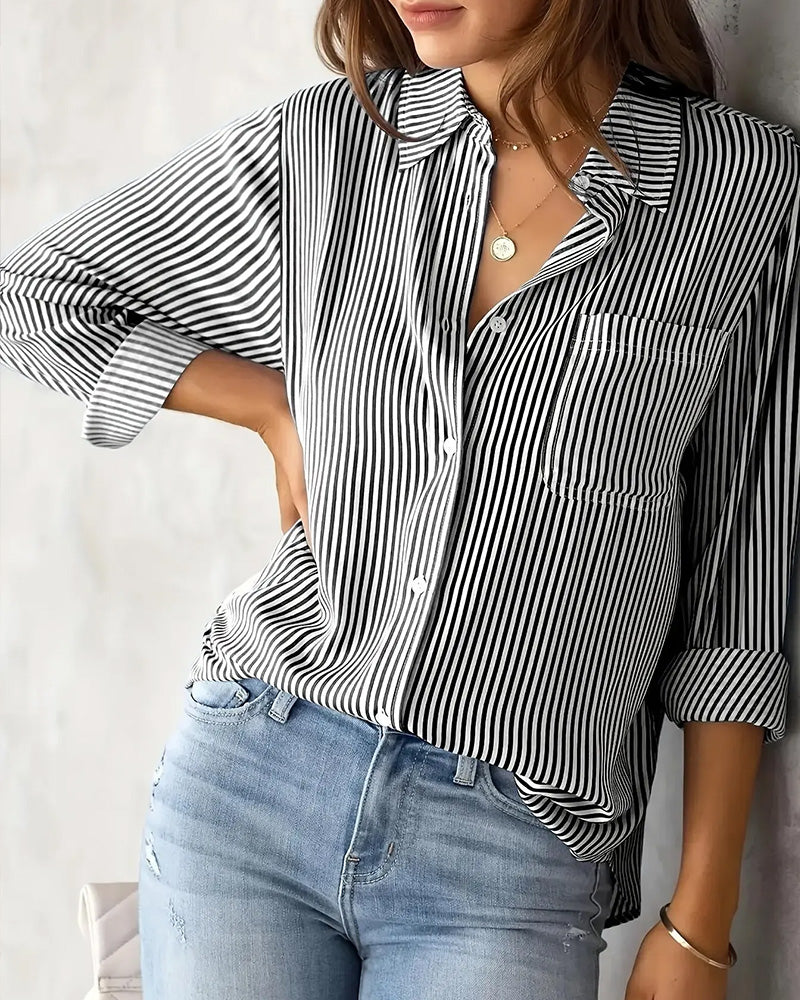 Chemise Rayée Poche Manche Longue Lâche