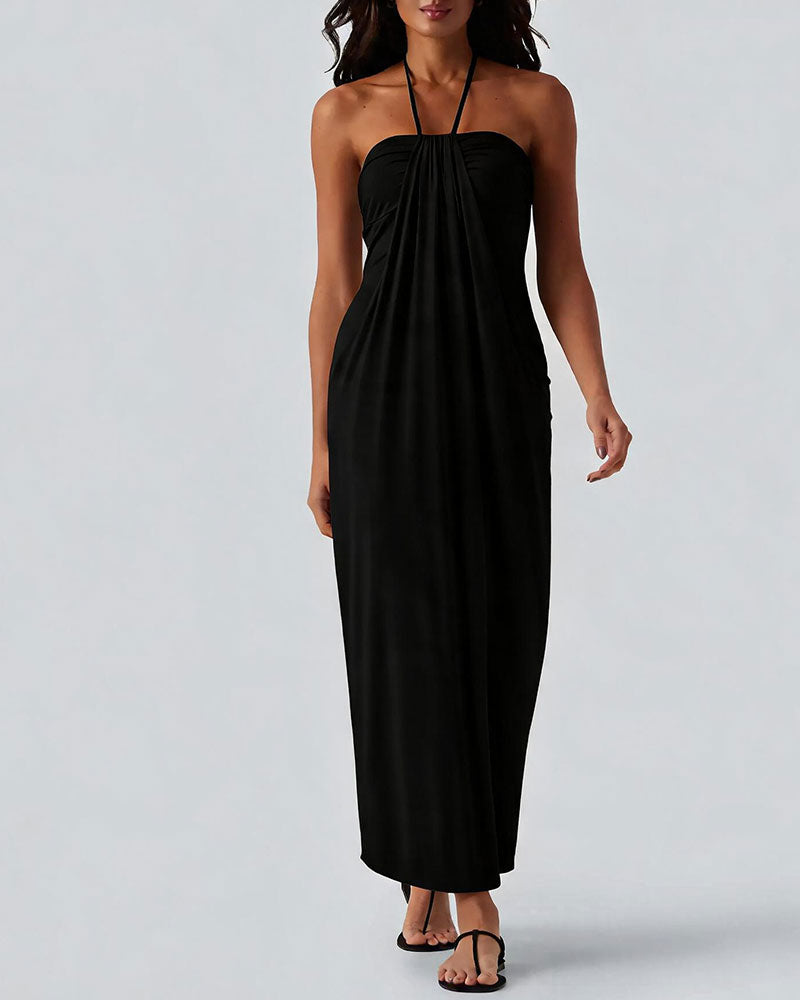 Robes Halter Drapé Longue