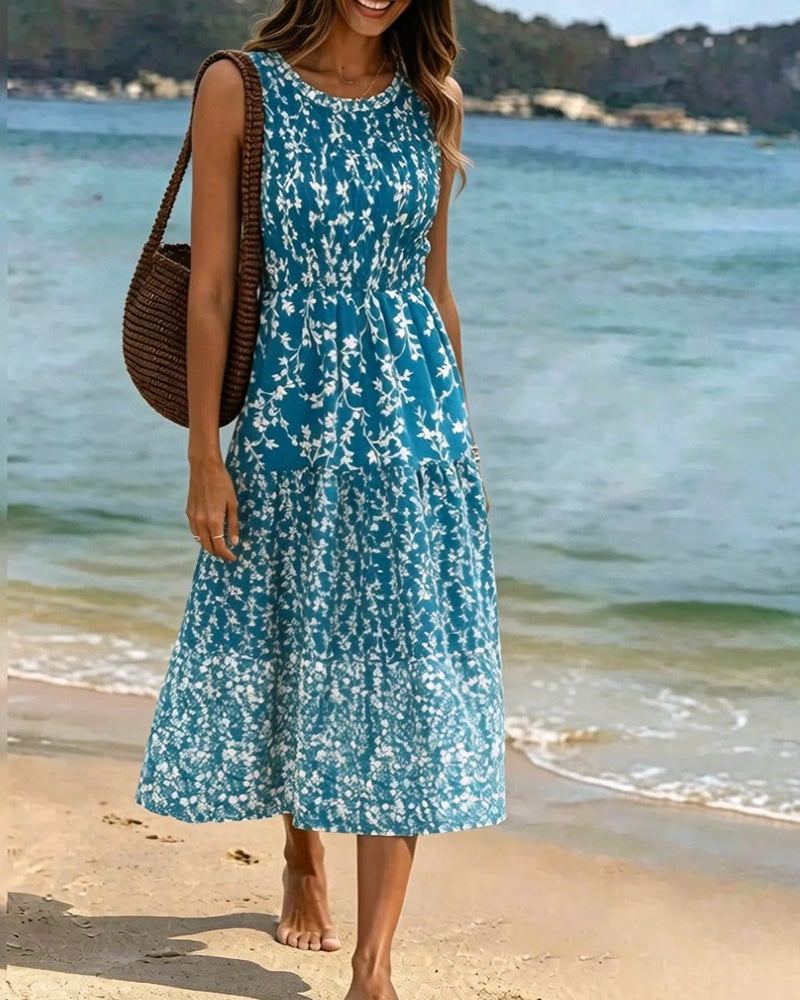 Robe Sans Manches Florale Cintrée Ligne A